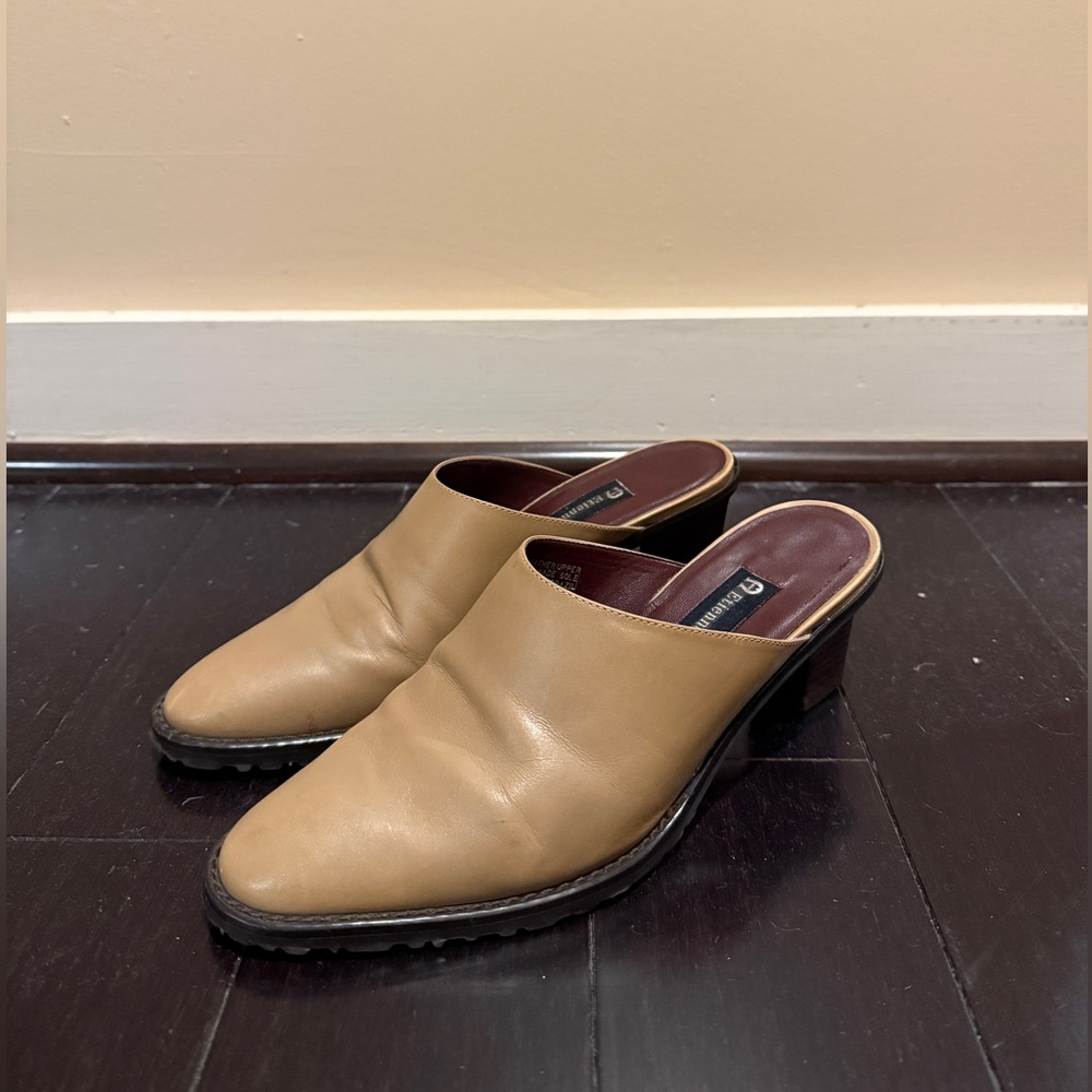 Tan Leather Slip-On Heels